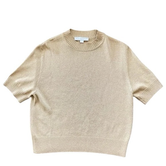 St. John Golden Shimmer Short Sleeve Sweater Blouse Basic - Picture 11 of 13